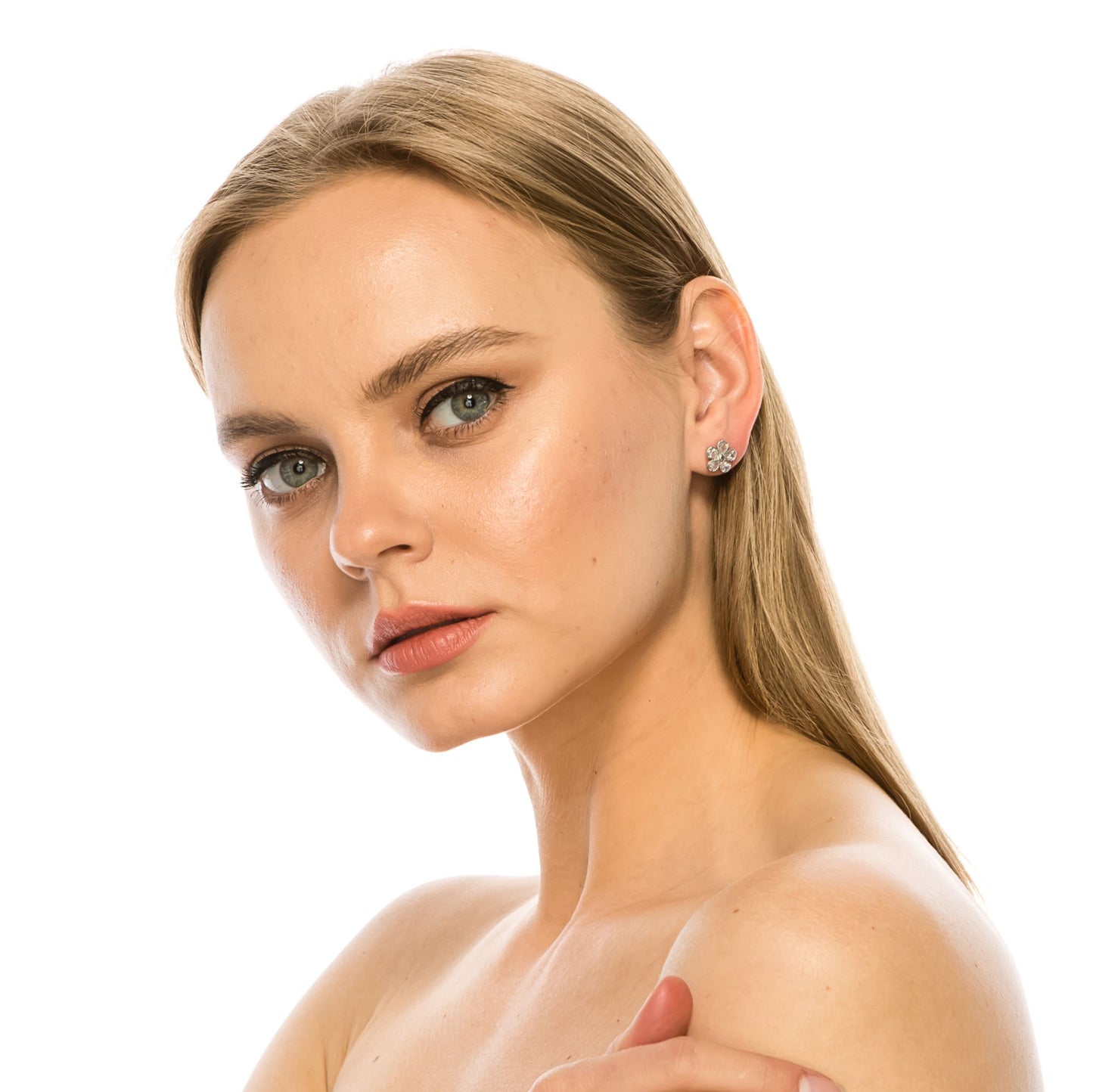 SS071518-Sterling Silver Post Cubic Zirconia Stone Brass Metal Stud Earrings