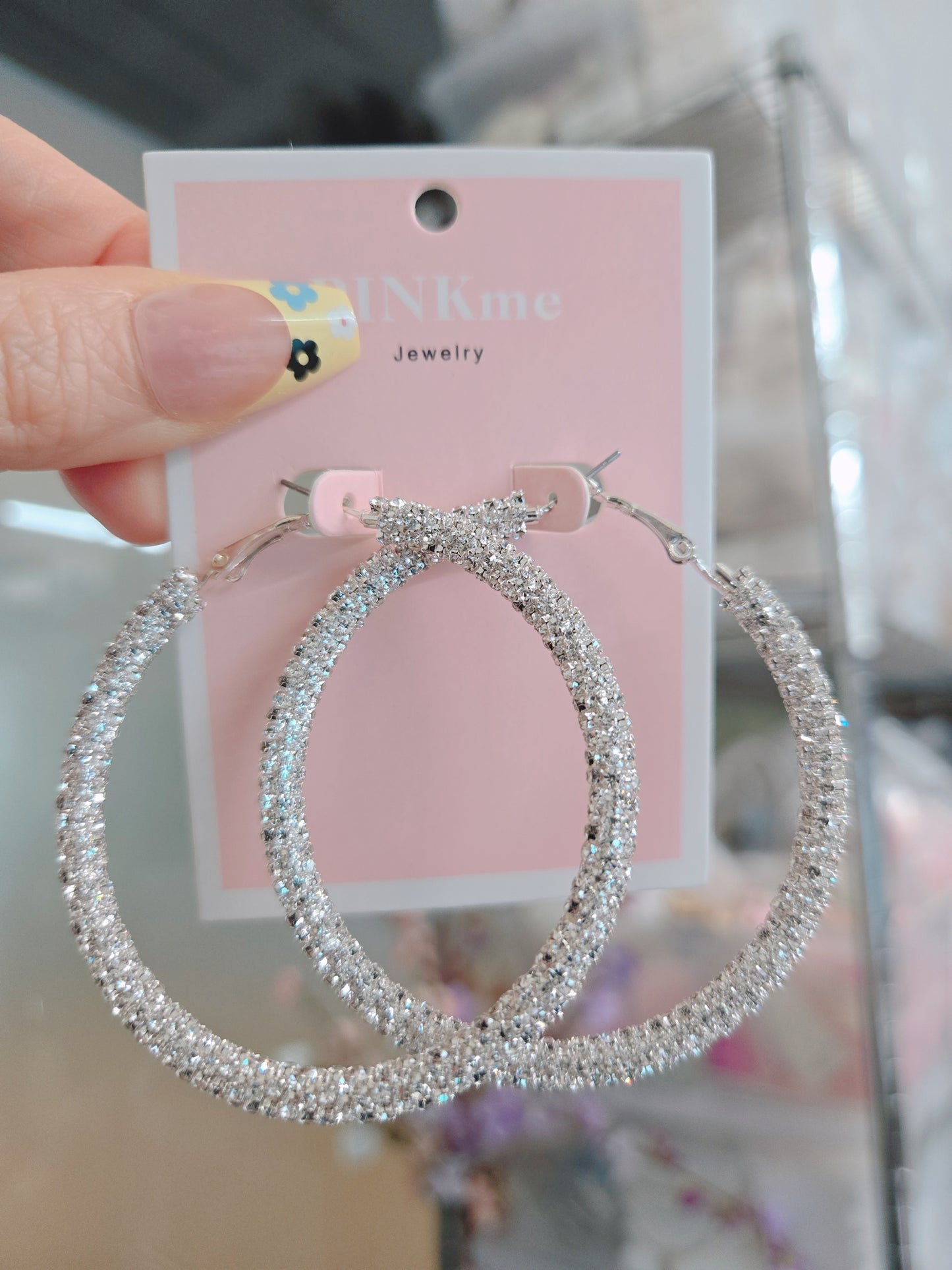 Gold Silver Bling Bling 2.25" Hoop Earring