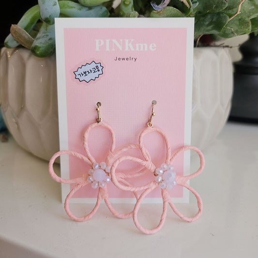 Flower Peach with Stone Drop Earring