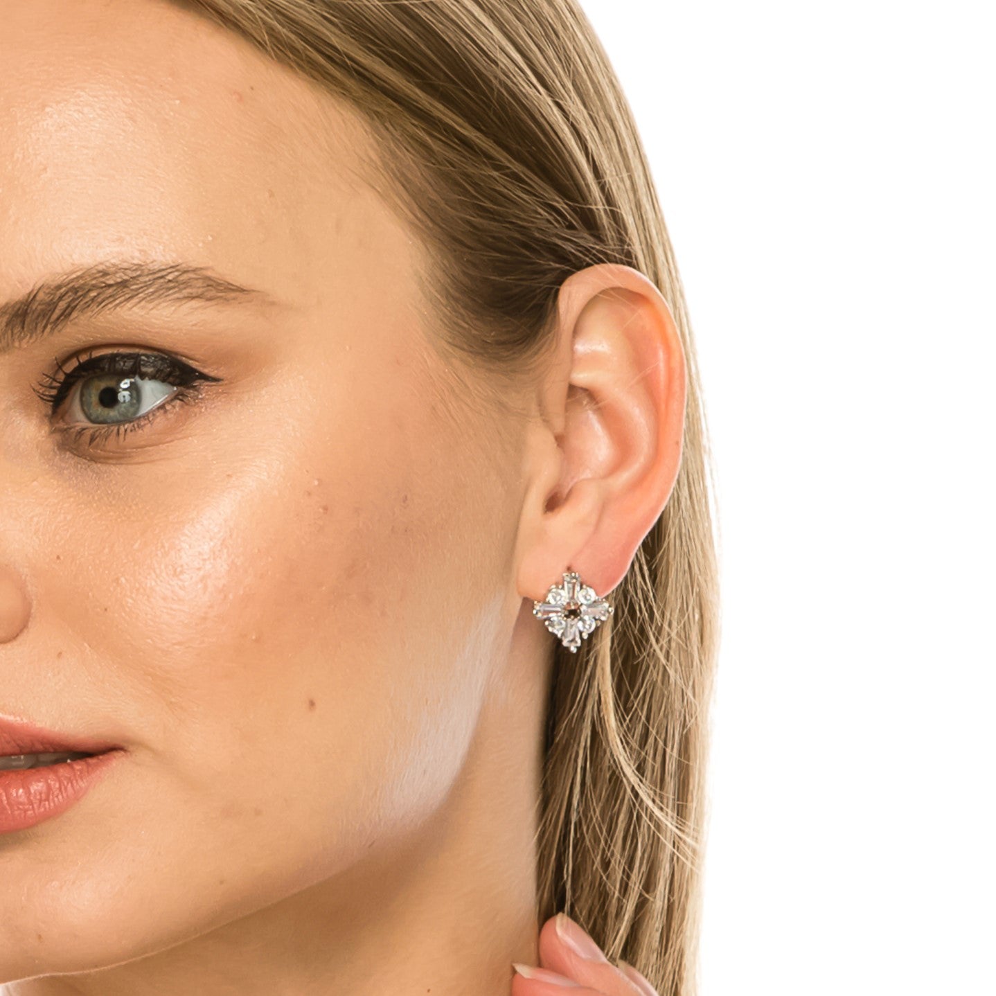 SS071520-Sterling Silver Post Cubic Zirconia Stone Brass Metal Stud Earrings