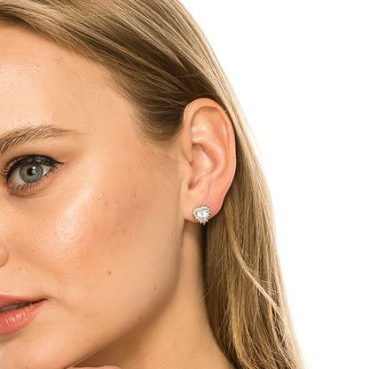 SS071515-Sterling Silver Post Cubic Zirconia Stone Brass Metal Stud Earrings