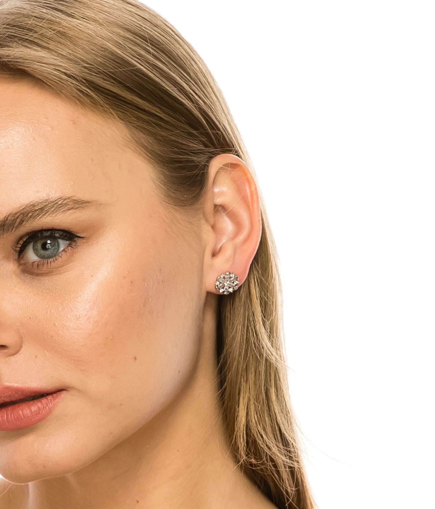 SS071501-Sterling Silver Post Cubic Zirconia Stone Brass Metal Stud Earrings