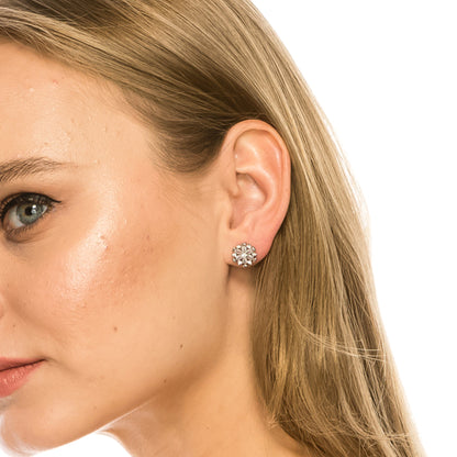 SS071501-Sterling Silver Post Cubic Zirconia Stone Brass Metal Stud Earrings