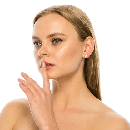 SS071508-Sterling Silver Post Cubic Zirconia Stone Brass Metal Stud Earrings