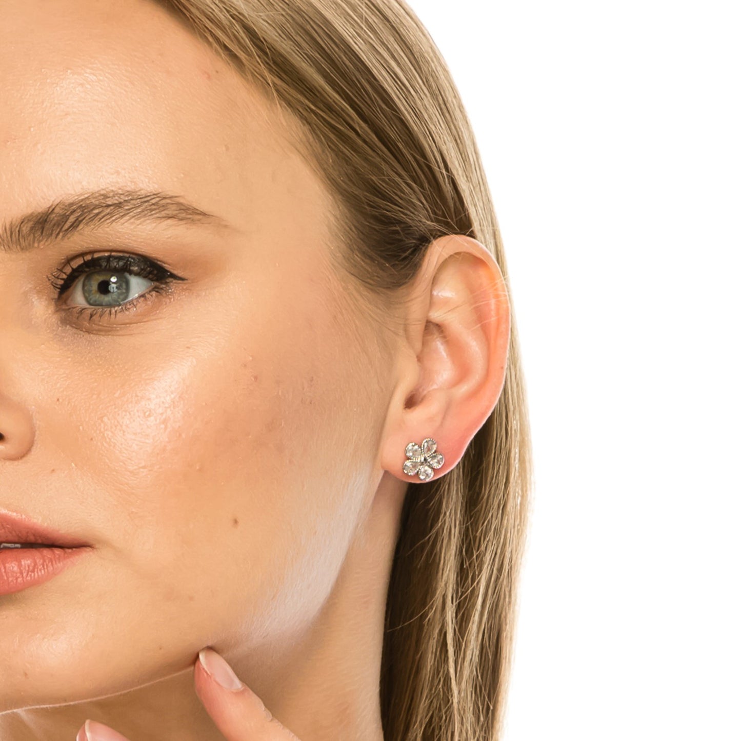 SS071518-Sterling Silver Post Cubic Zirconia Stone Brass Metal Stud Earrings