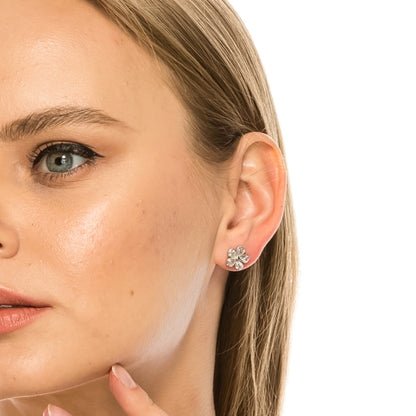 SS071518-Sterling Silver Post Cubic Zirconia Stone Brass Metal Stud Earrings