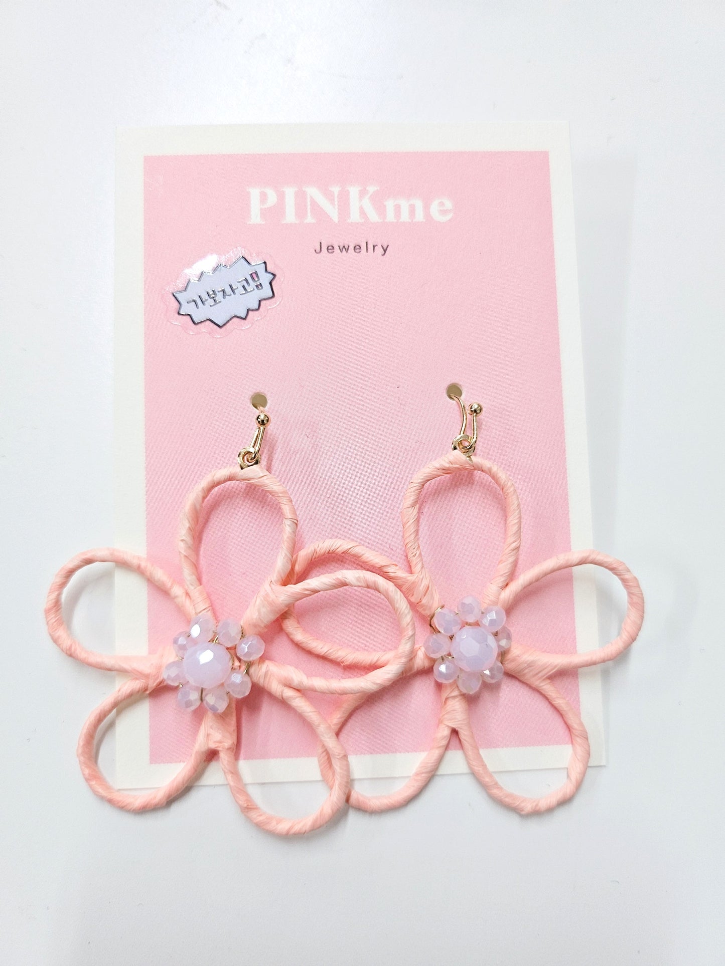 Flower Peach with Stone Drop Earring