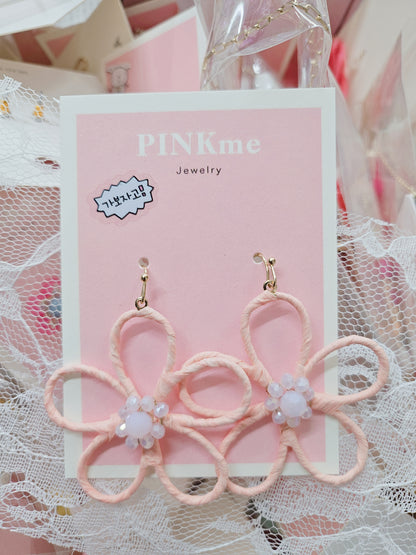 Flower Peach with Stone Drop Earring