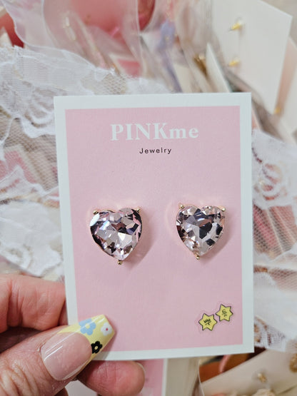 Pink Stone Heart Stud Earring