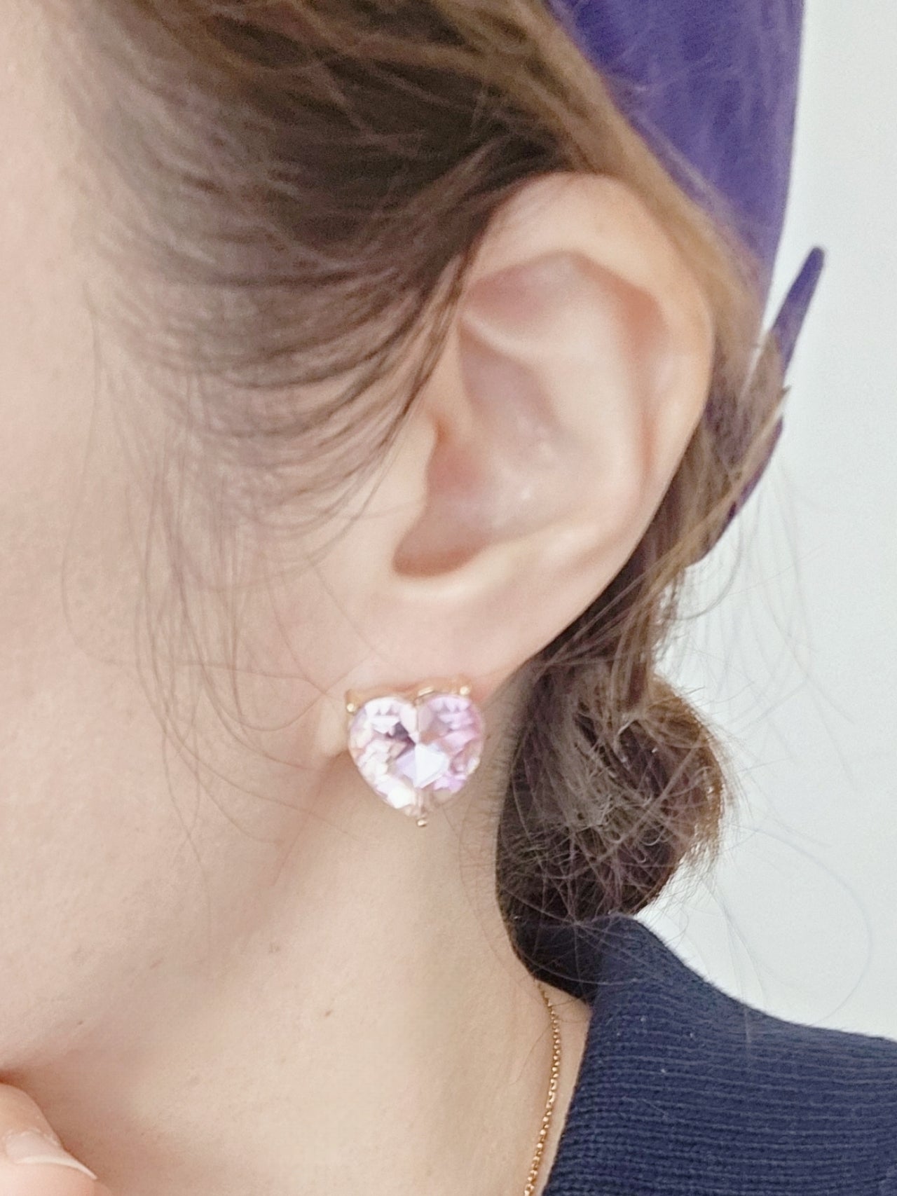 Pink Stone Heart Stud Earring