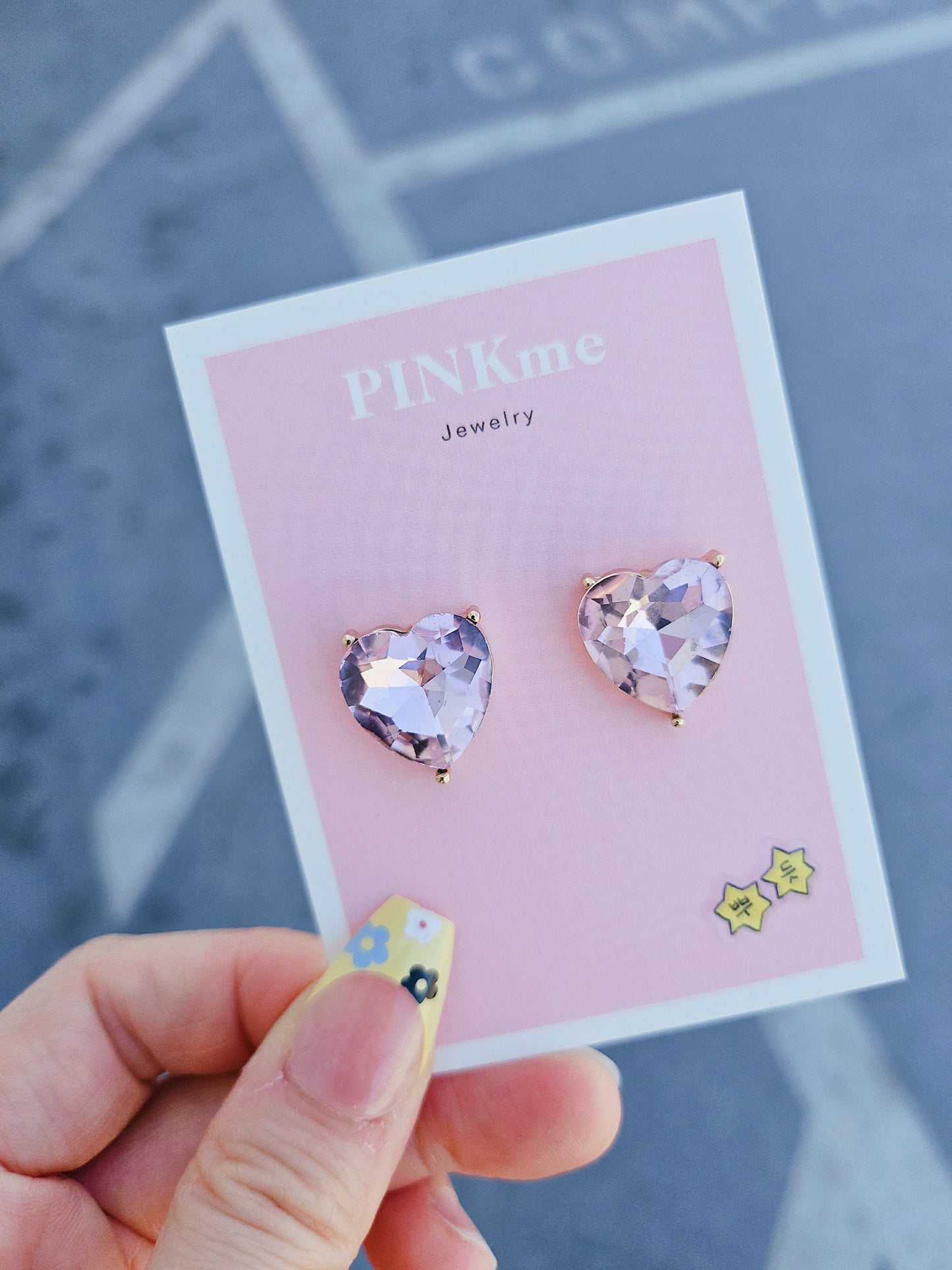 Pink Stone Heart Stud Earring