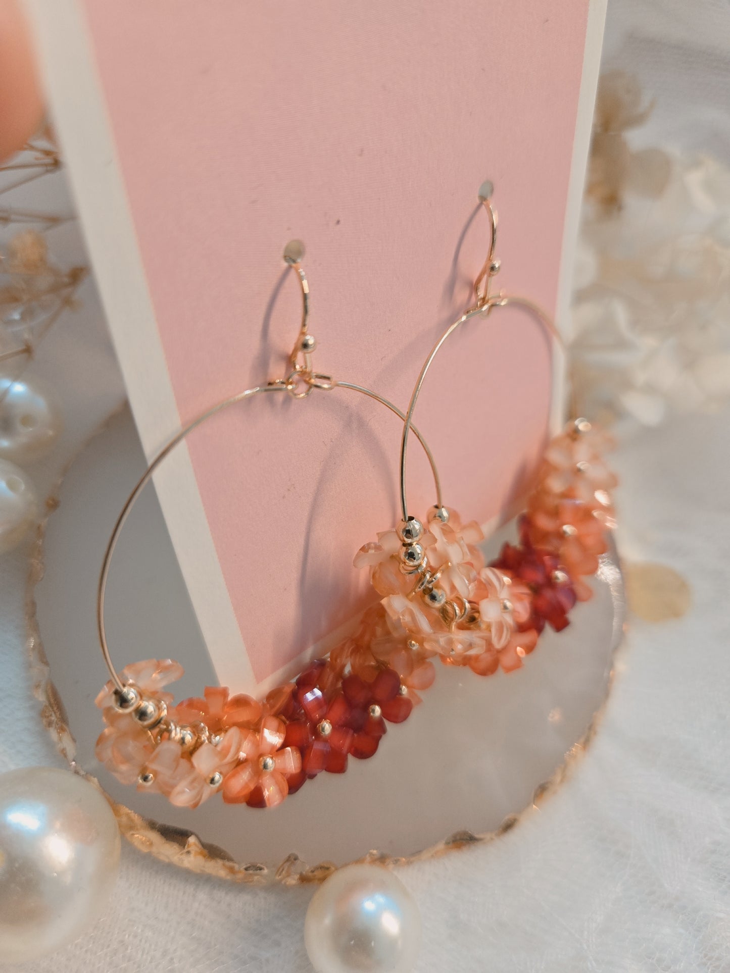 Round Flower Bead Lovely 2" Dangle Earring