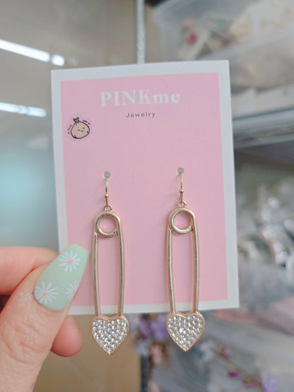 Heart Pin Stone Dangle Earring