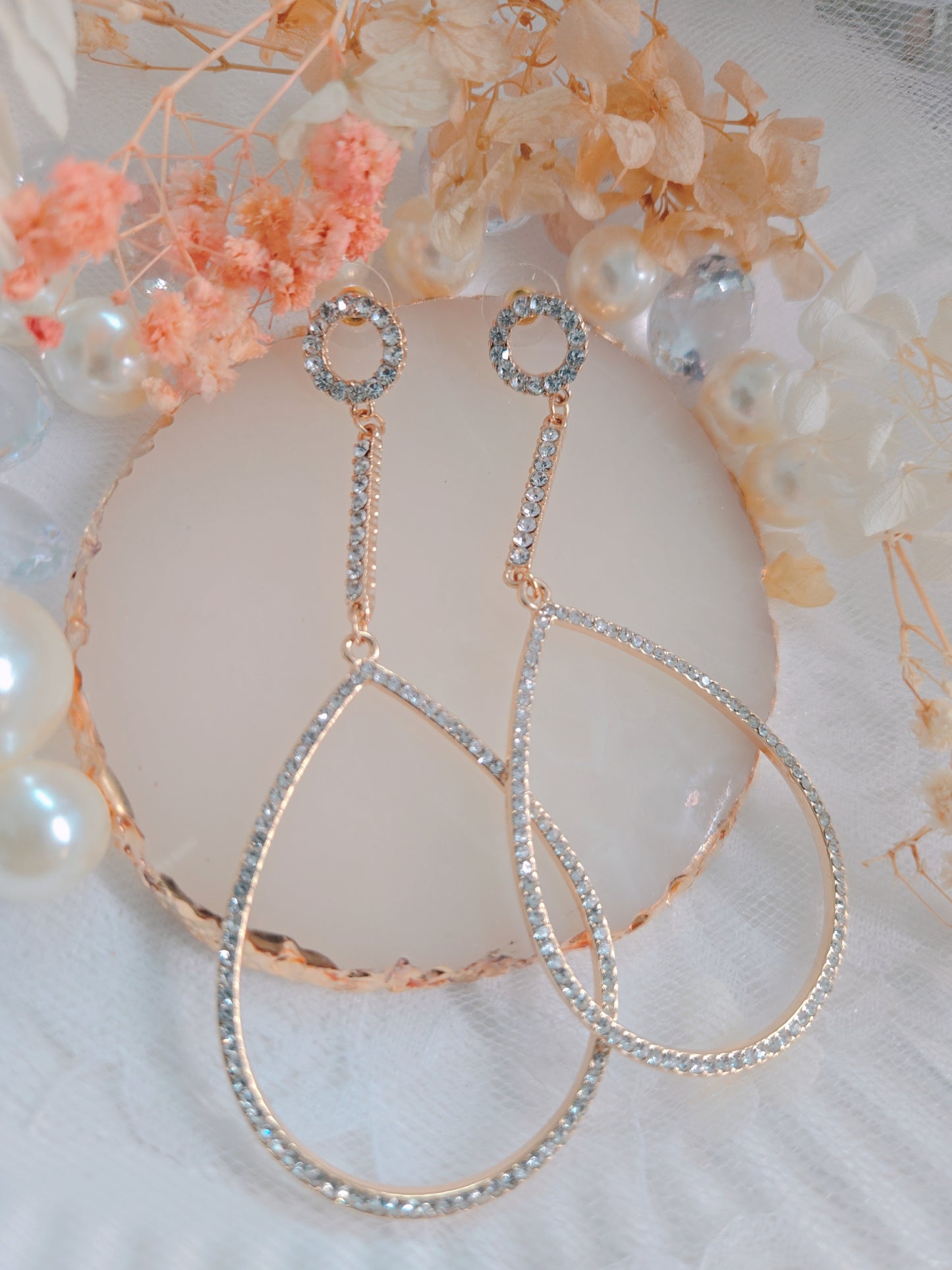 Clear Stone Egg Shape Long Dangle Earring