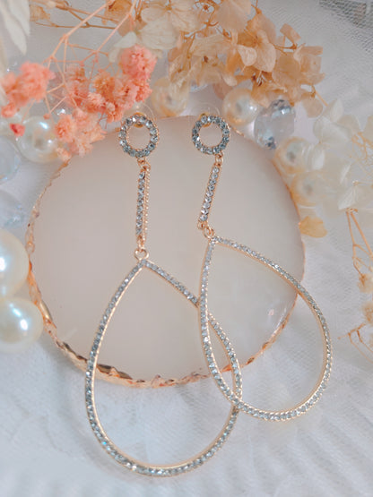 Clear Stone Egg Shape Long Dangle Earring