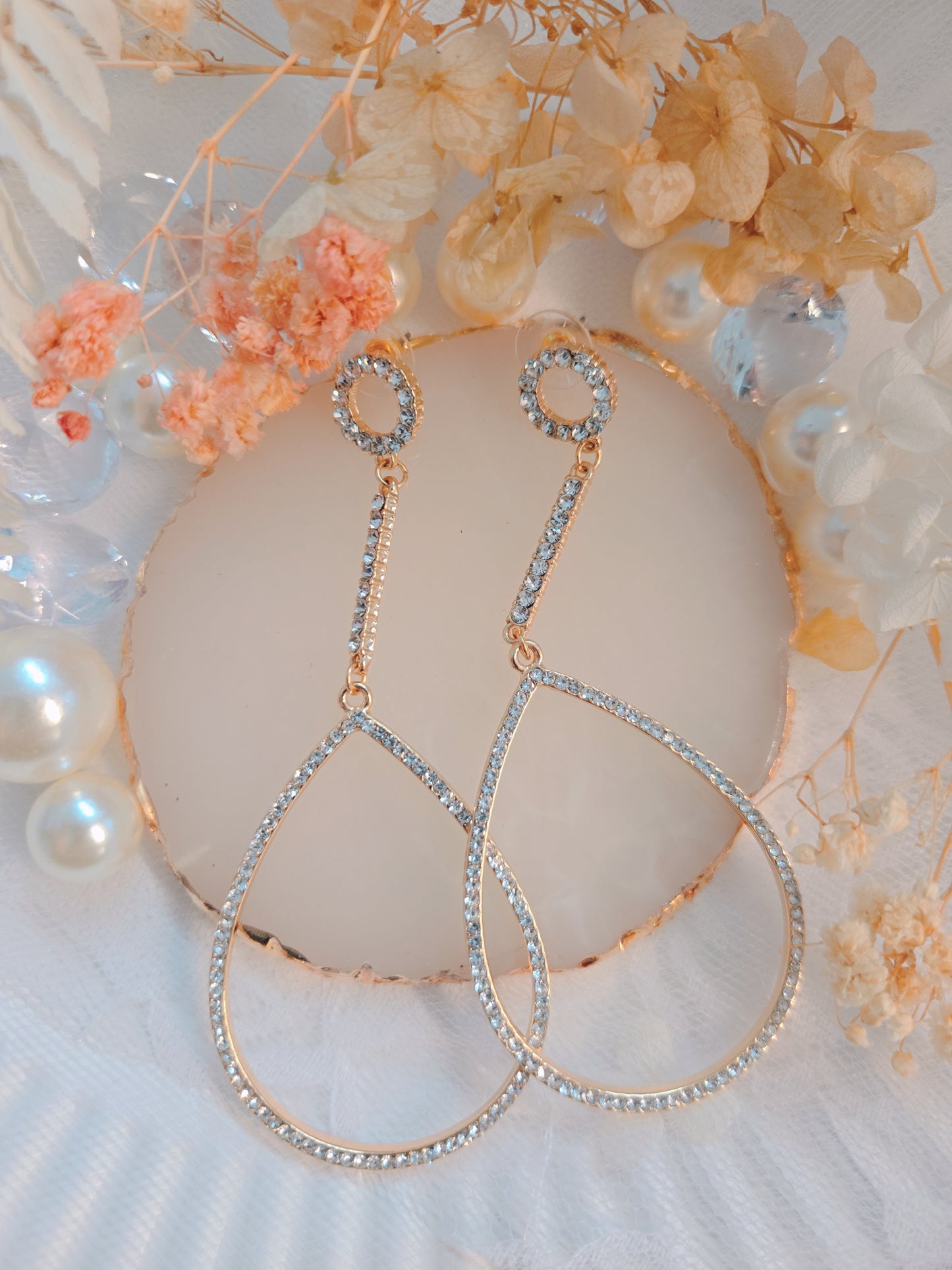 Clear Stone Egg Shape Long Dangle Earring