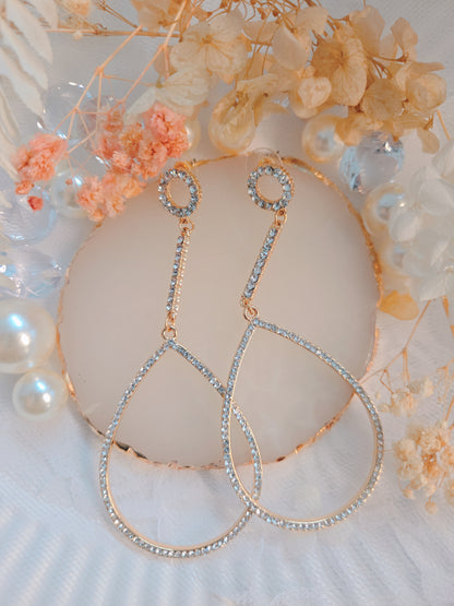 Clear Stone Egg Shape Long Dangle Earring