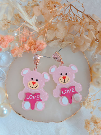 Pink Love Teddy Bear Dangle Earring