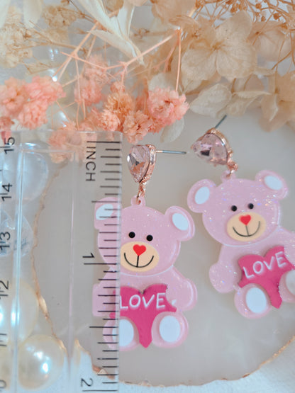 Pink Love Teddy Bear Dangle Earring