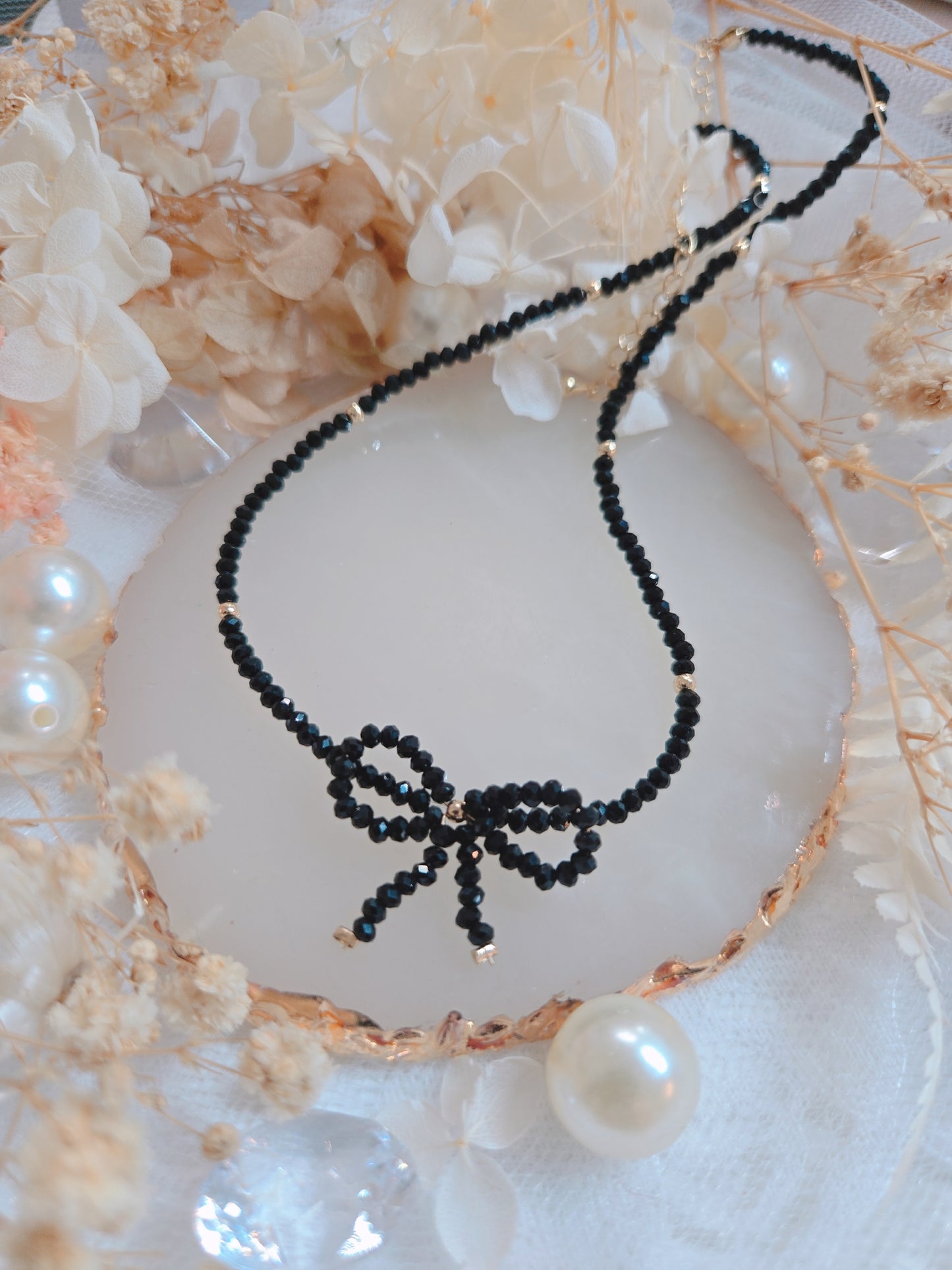 Bead Ribbon Gold Chain Necklace