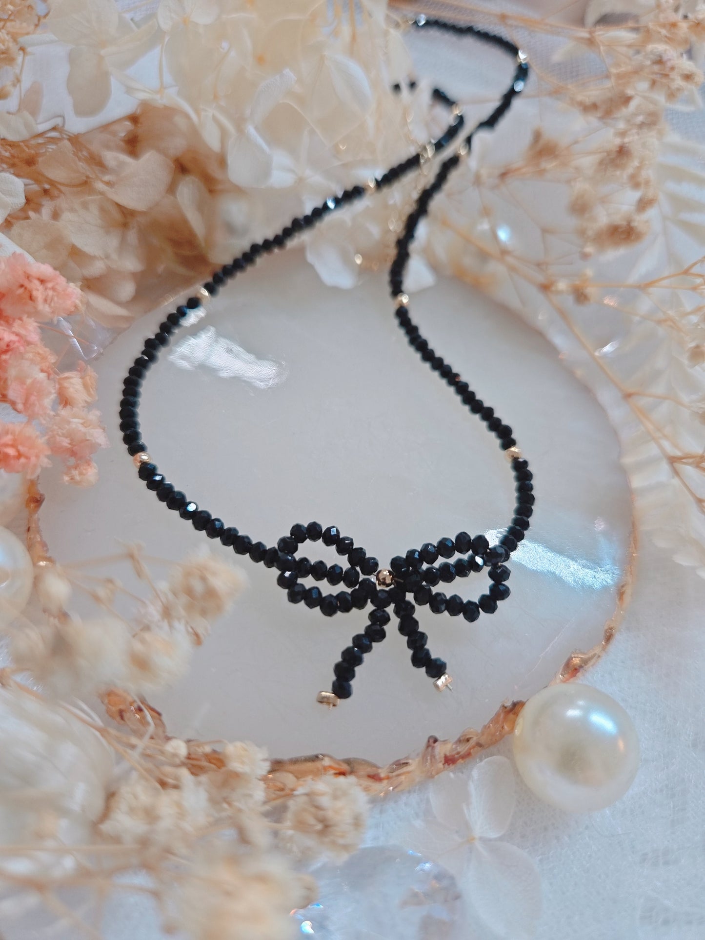 Bead Ribbon Gold Chain Necklace