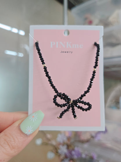 Bead Ribbon Gold Chain Necklace