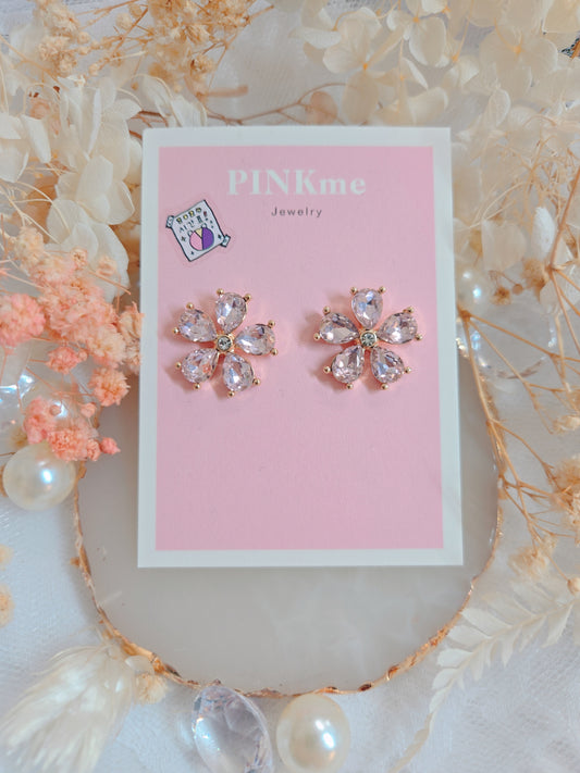 Flower with Clear Stone Stud Earring