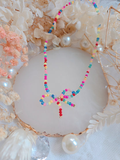 Bead Ribbon Gold Chain Necklace