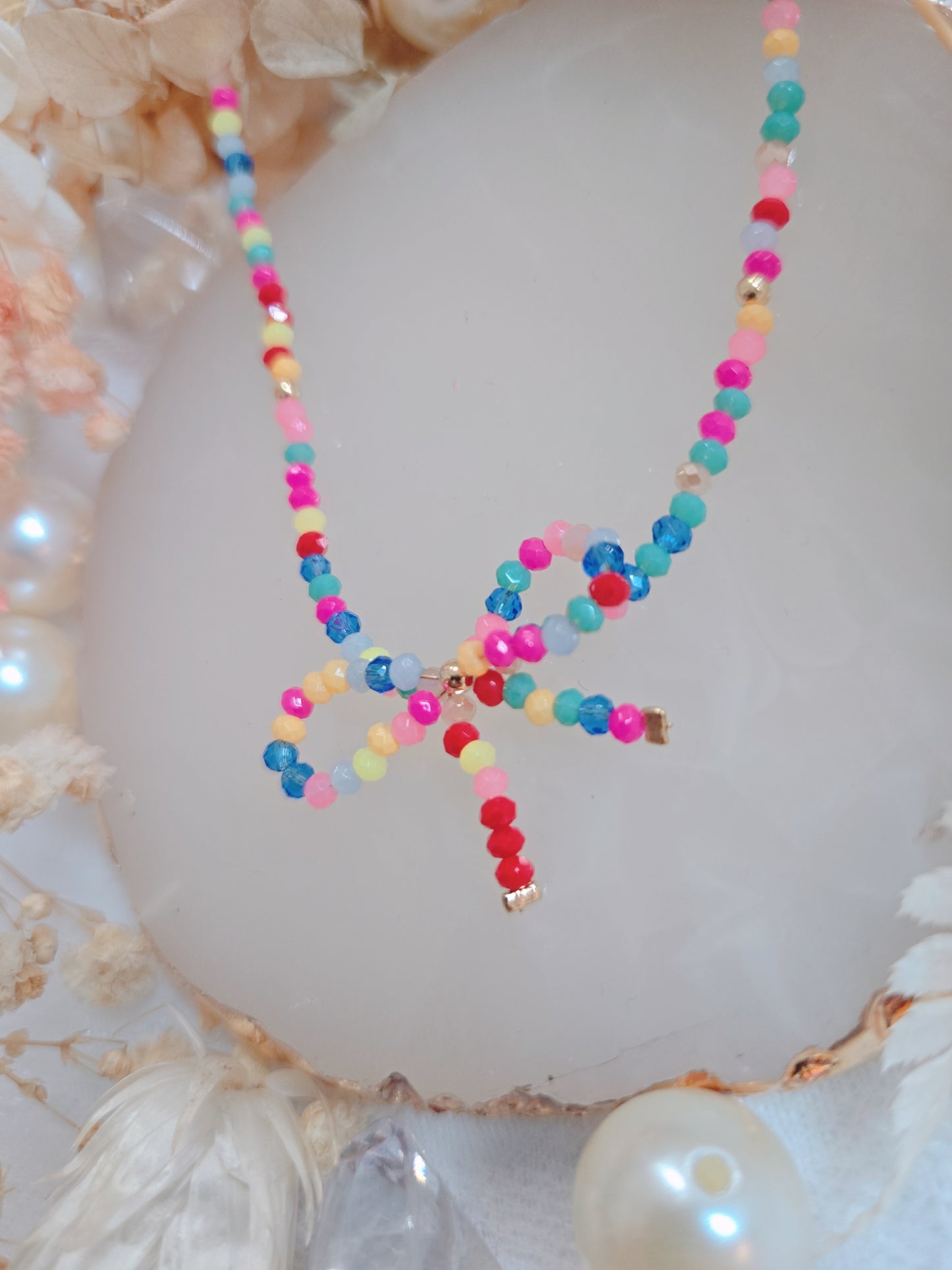 Bead Ribbon Gold Chain Necklace