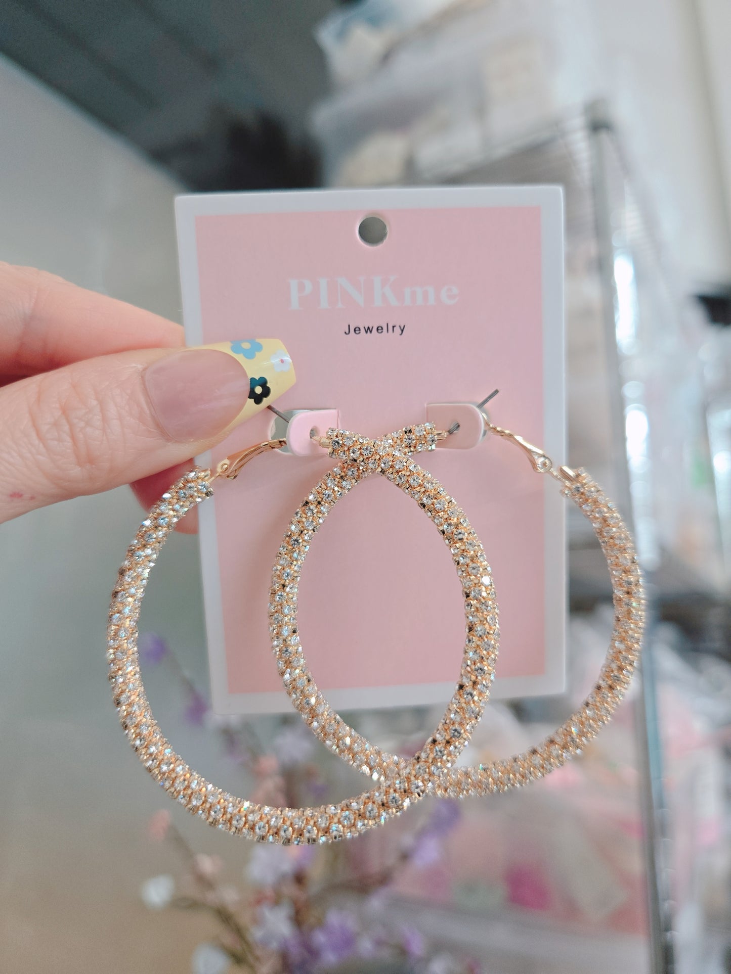 Gold Silver Bling Bling 2.25" Hoop Earring