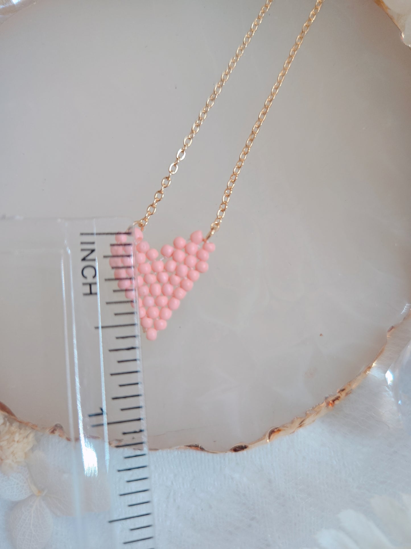 Pink Bead Heart Gold Chain Necklace