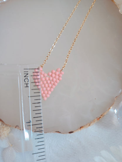 Pink Bead Heart Gold Chain Necklace