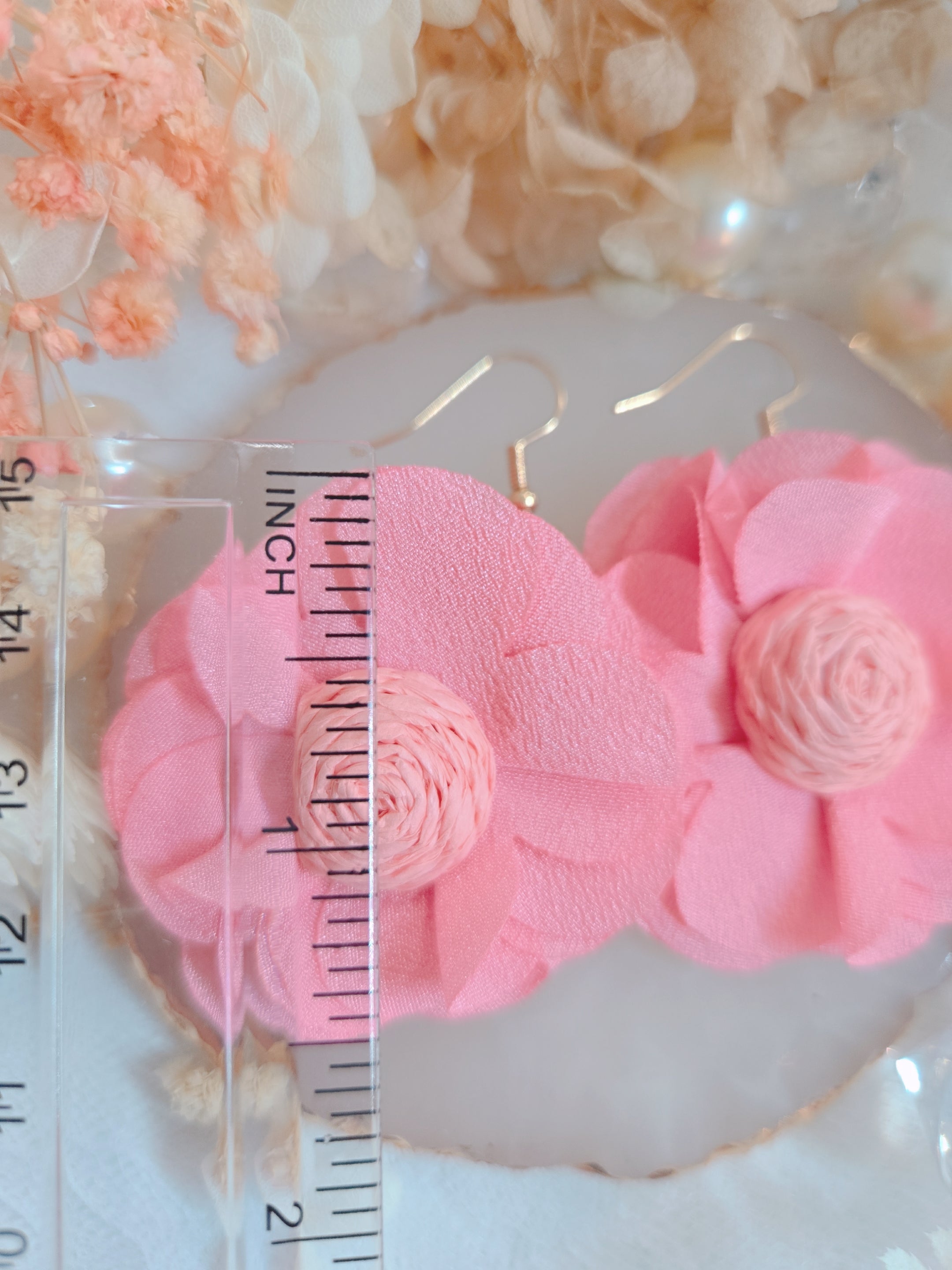 Pink Fabric Flower Dangle Earring