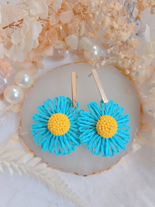 Gold Blue Yellow Flower Drop Earring