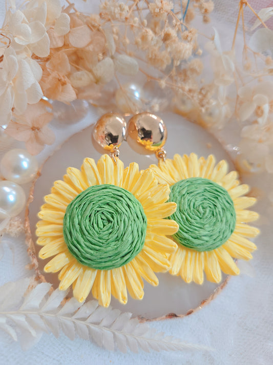 Gold Color Yellow Green Sunflower Drop Earring