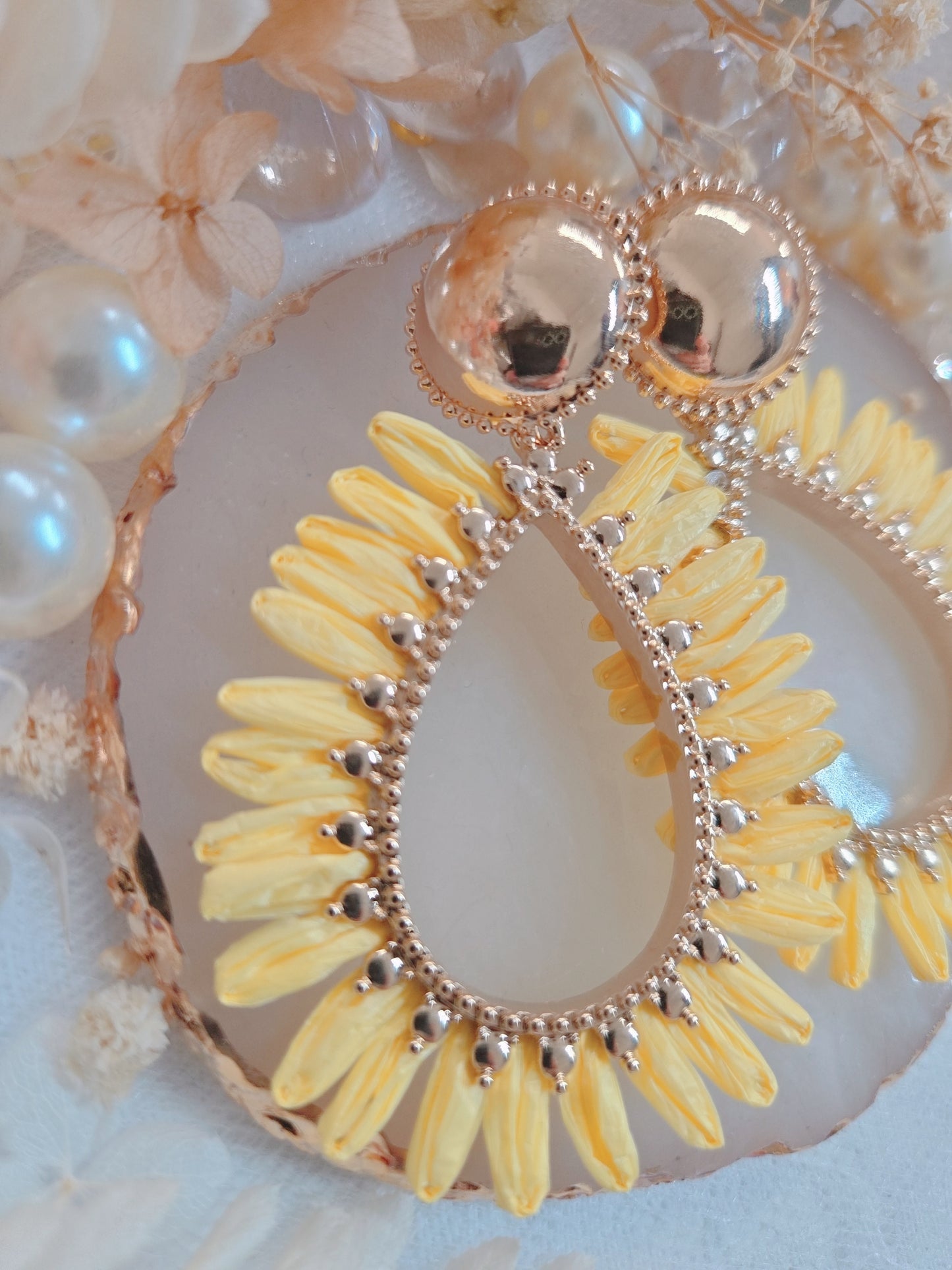 Gold Color Yellow Leaf Drop Earring