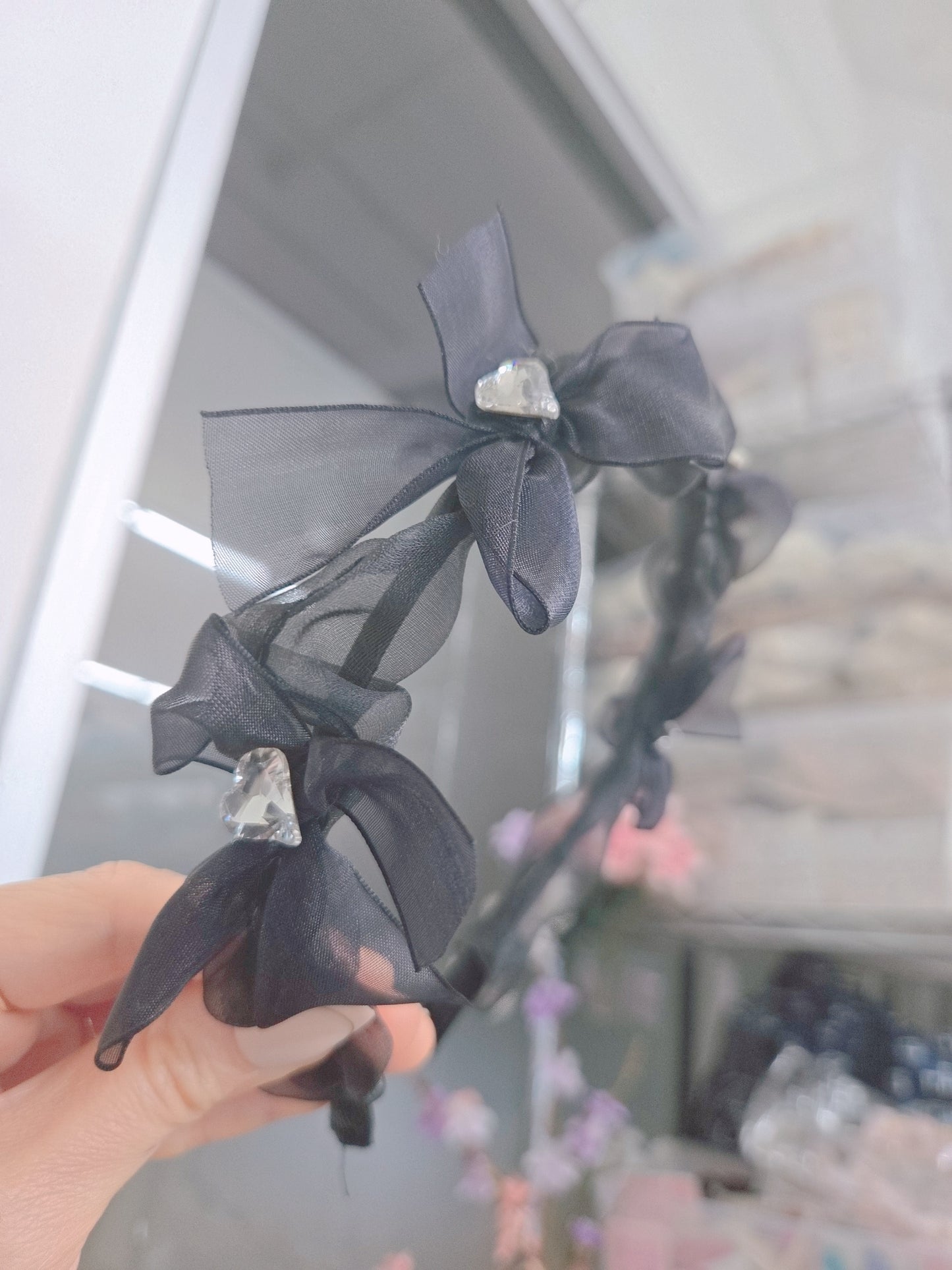 Cubic Heart Stone Ribbon Hairband