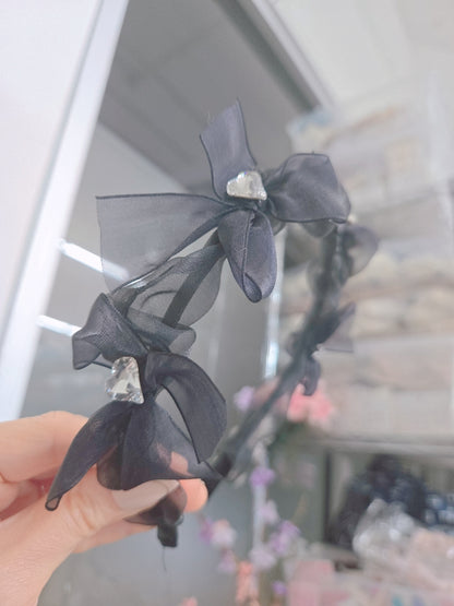 Cubic Heart Stone Ribbon Hairband