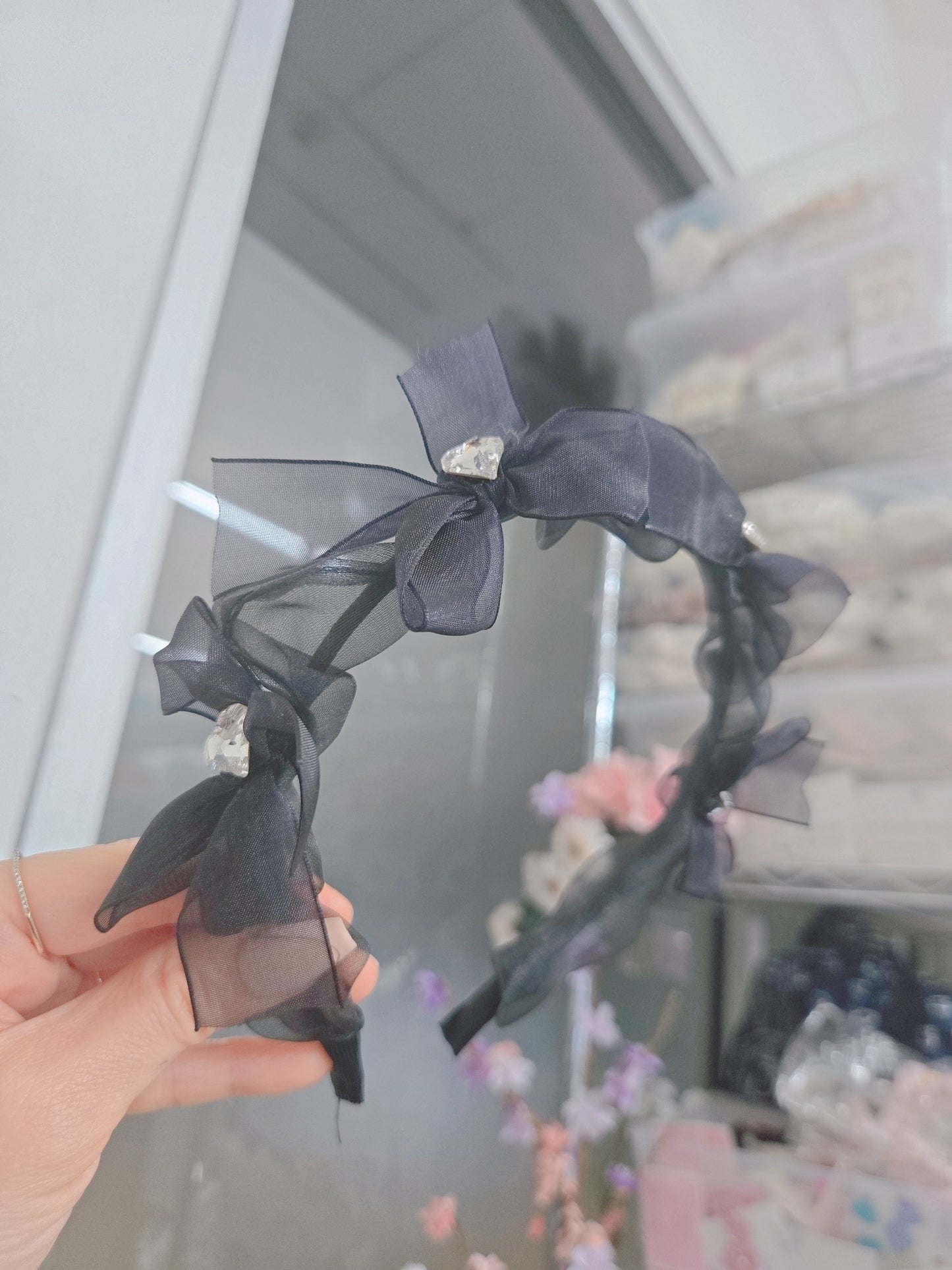 Cubic Heart Stone Ribbon Hairband
