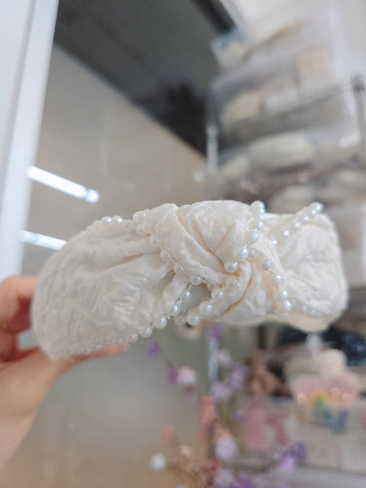 1 White Pearl Tied Lovely Hairband
