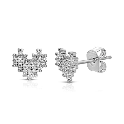 SS071508-Sterling Silver Post Cubic Zirconia Stone Brass Metal Stud Earrings