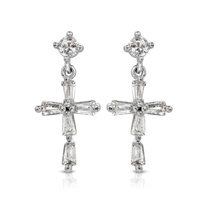 SS071511-Sterling Silver Post Cubic Zirconia Stone Brass Metal Dangle Earrings