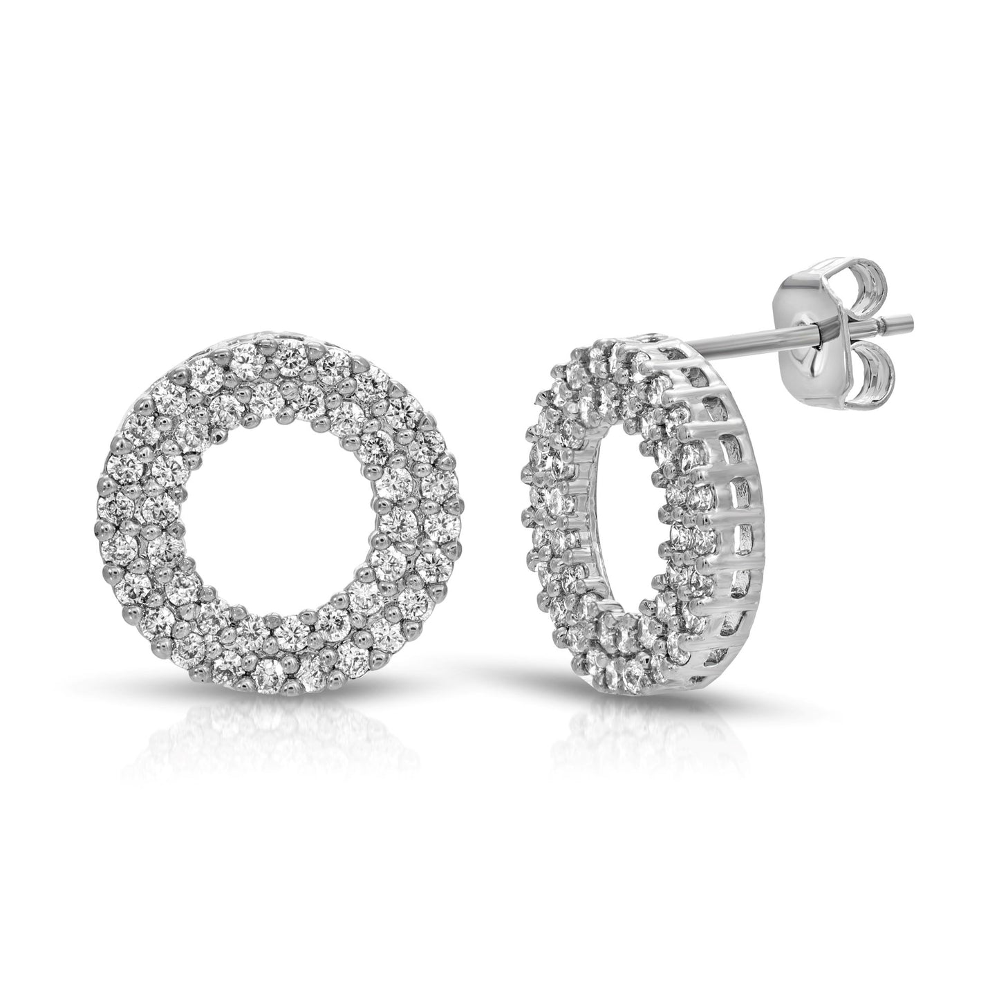 SS071513-Sterling Silver Post Cubic Zirconia Stone Brass Metal Stud Earrings