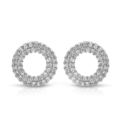 SS071513-Sterling Silver Post Cubic Zirconia Stone Brass Metal Stud Earrings