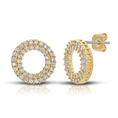 SS071513-Sterling Silver Post Cubic Zirconia Stone Brass Metal Stud Earrings