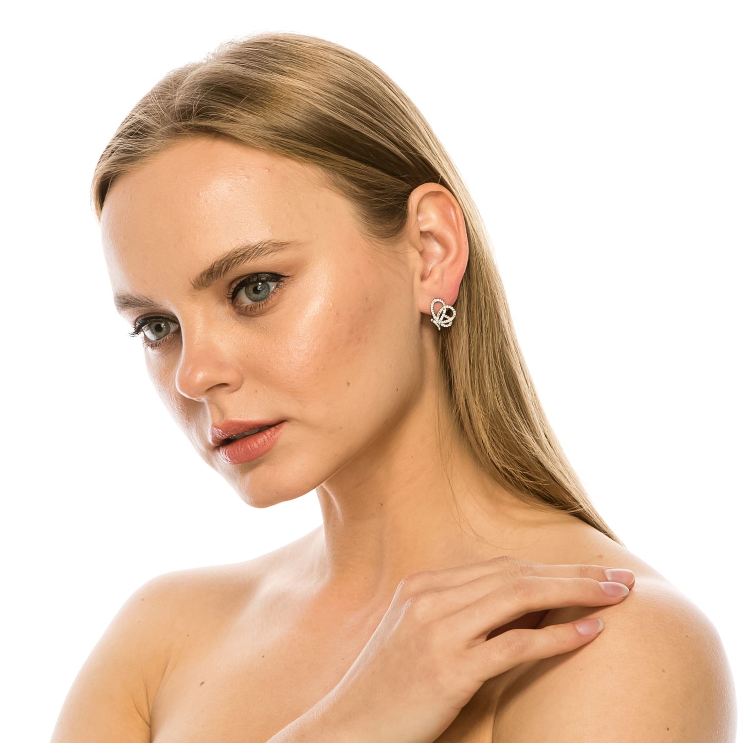 SS071516-Sterling Silver Post Cubic Zirconia Stone Brass Metal Stud Earrings