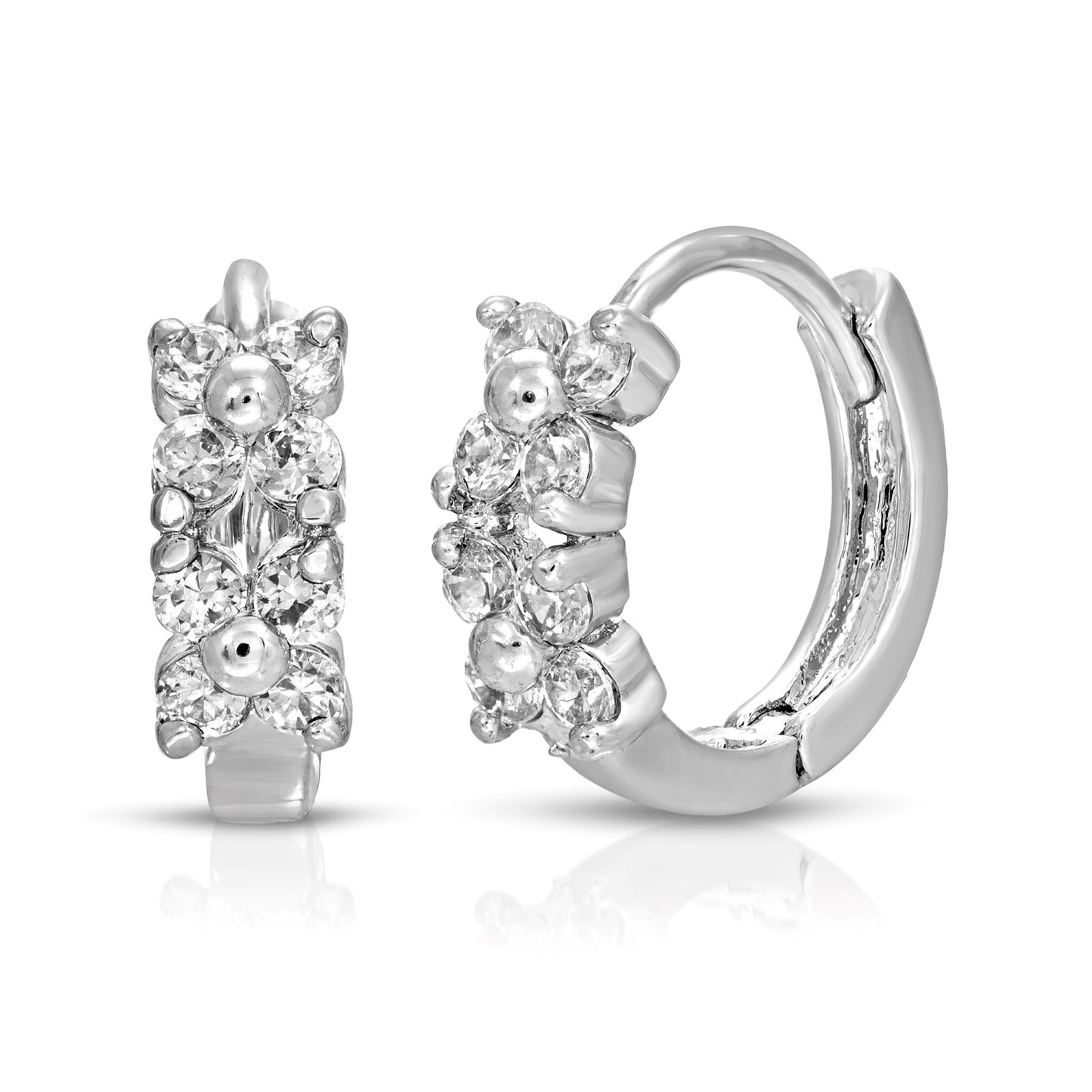 SS071544-Sterling Silver Post Cubic Zirconia Stone Brass Metal Hoop Earrings