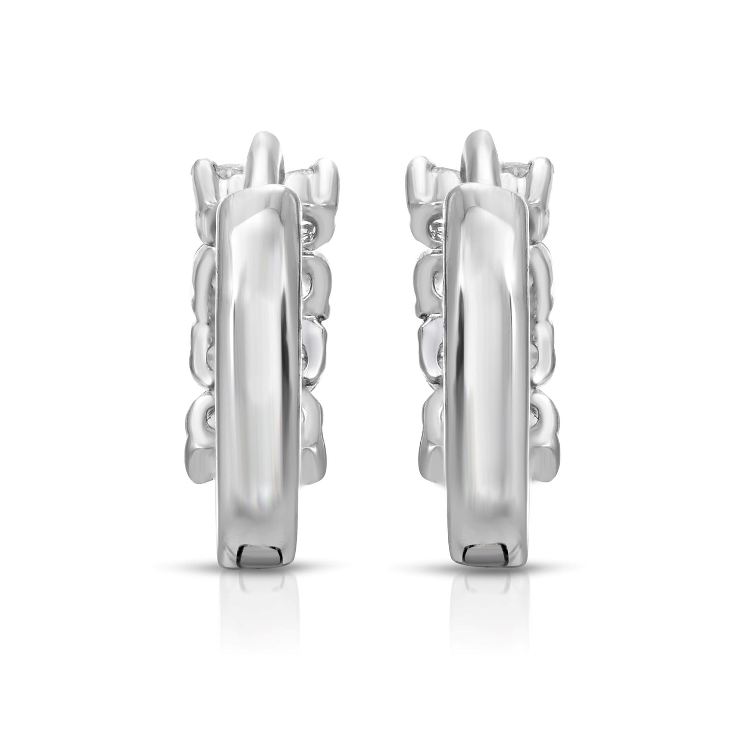 SS071544-Sterling Silver Post Cubic Zirconia Stone Brass Metal Hoop Earrings