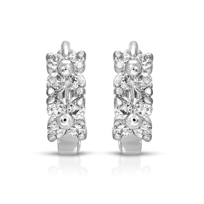 SS071544-Sterling Silver Post Cubic Zirconia Stone Brass Metal Hoop Earrings