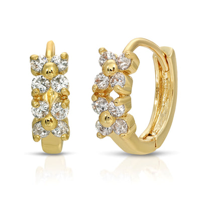 SS071544-Sterling Silver Post Cubic Zirconia Stone Brass Metal Hoop Earrings